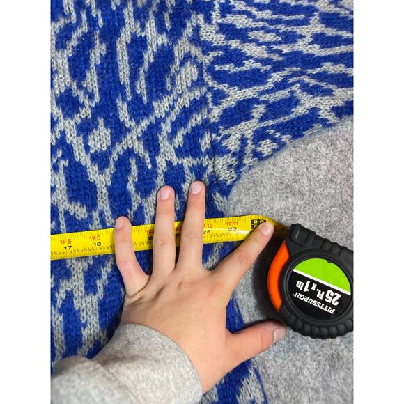 VINTAGE 80s Benetton Sweater Women XL Blue Abstract Knit Pullover Jumper Mohair - Picture 2 of 6